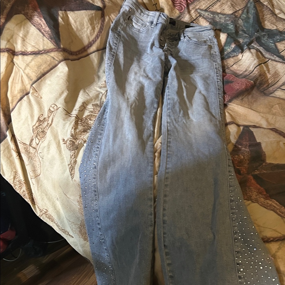 Judy Blue Light Blue Flare Jeans with Studded Accents